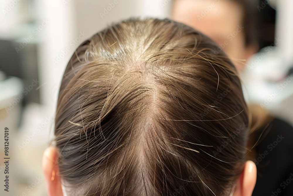 Fototapeta premium Close-up Photograph of a Woman's Hair Loss Showing. Hair treatment. 