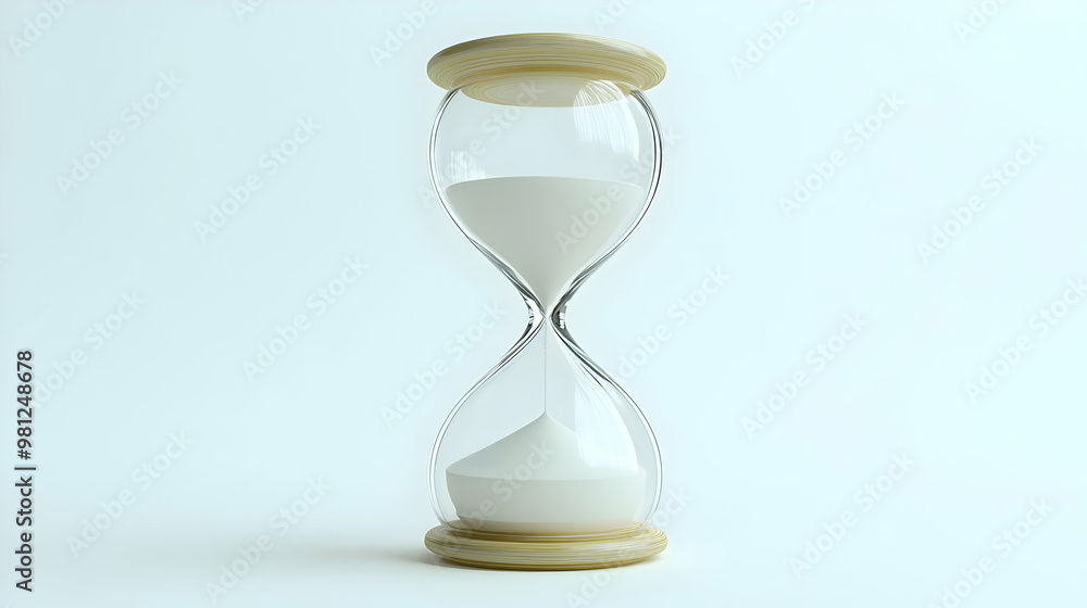 3D Floating White Hourglass Concept: Iconic Medium Shot with Sand Flowing Upwards, Symbolizing Mental Time and Presence on Isolated White Background 3D Floating White Hourglass Concept: Iconic Medium Shot with Sand Flowing Upwards, Symbolizing Mental Time and Presence on Isolated White Background