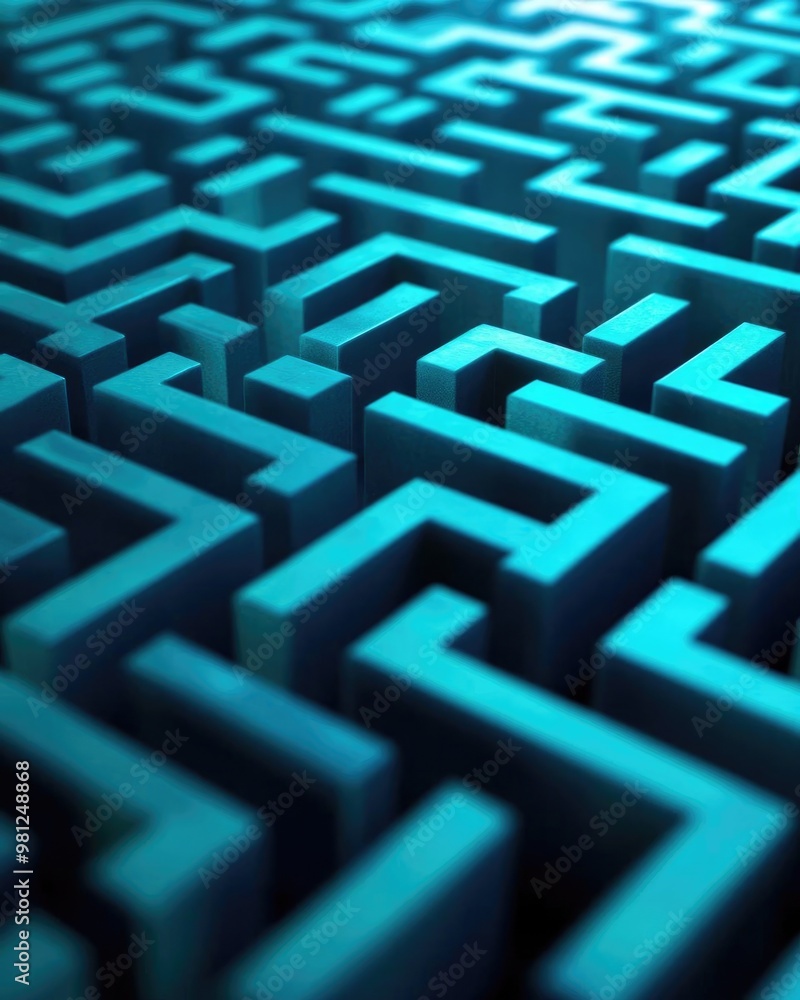 Intricate maze structure with vibrant blue tones, perfect for illustrating complexity and challenge in design. Intricate maze structure with vibrant blue tones, perfect for illustrating complexity and challenge in design.
