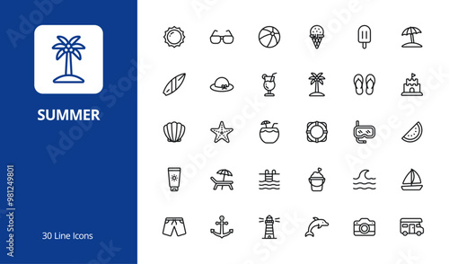 Summer Icon Set with line style