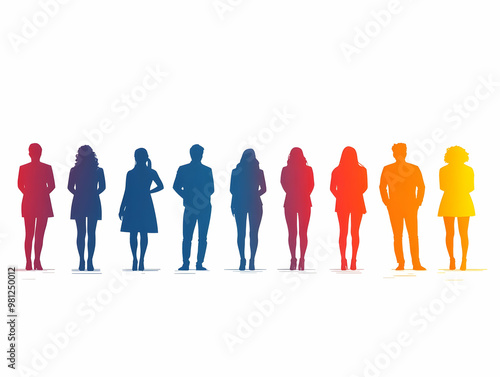 Flat Gradient Background with Silhouetted Diverse Voters: Soft Blue to Dark Blue Transition, Ideal for Election Day Information - Simple Vector Illustration