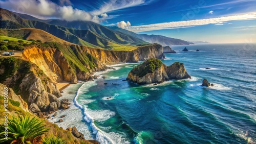 Scenic coastal cliffs in Big Sur, California, Pacific Ocean, rugged coastline