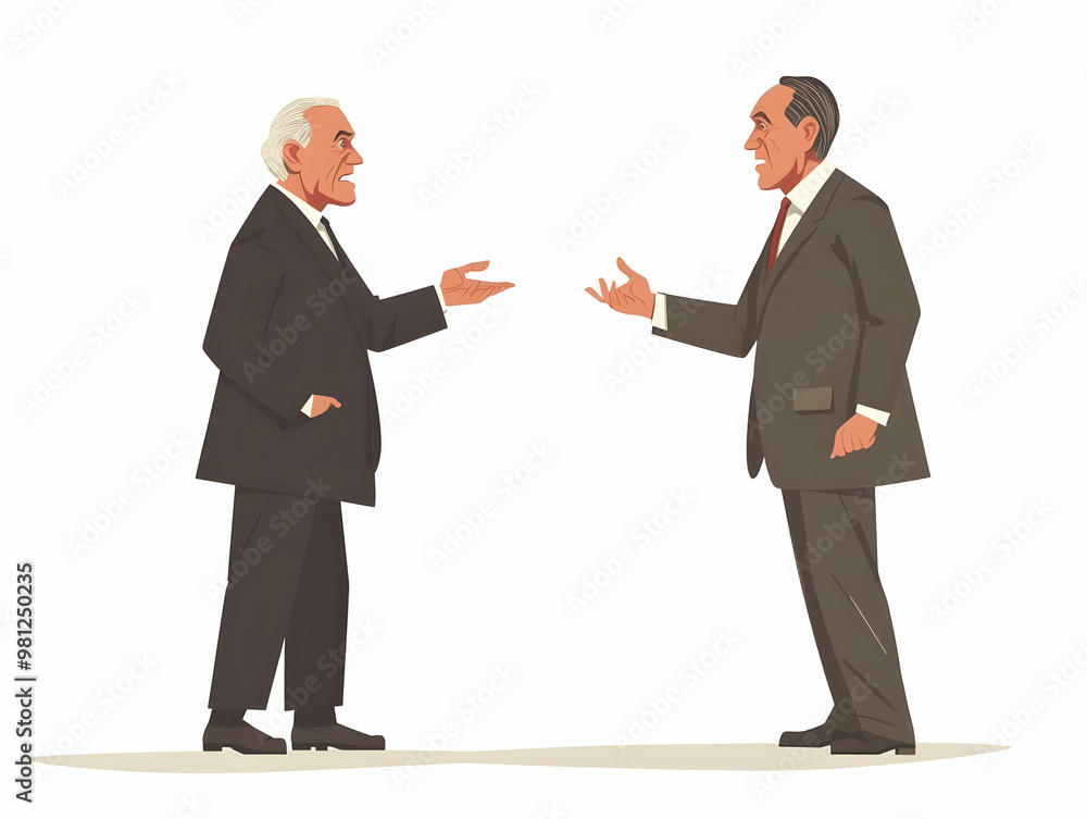 Intense Policy Debate Concept: Politicians Engaging in Animated Argument - Simple Flat Vector Illustration with Room for Text Intense Policy Debate Concept: Politicians Engaging in Animated Argument - Simple Flat Vector Illustration with Room for Text