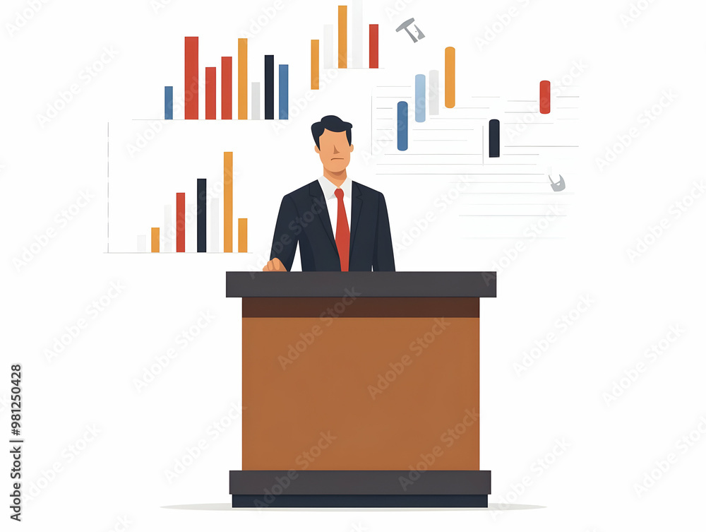 Flat Podium with 3D Rising Voter Turnout Graph - Medium Shot Illustration for Campaigns with Ample Copy Space Flat Podium with 3D Rising Voter Turnout Graph - Medium Shot Illustration for Campaigns with Ample Copy Space