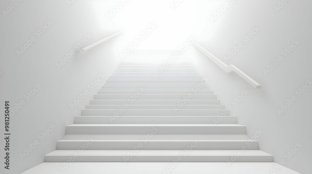 3D Ascending White Staircase Concept - Symbolizing Personal Growth & Progress in Wide Shot on Isolated White Background 3D Ascending White Staircase Concept - Symbolizing Personal Growth & Progress in Wide Shot on Isolated White Background