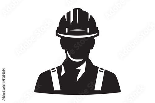 Construction worker with helmet vector clip art silhouette illustration in white background