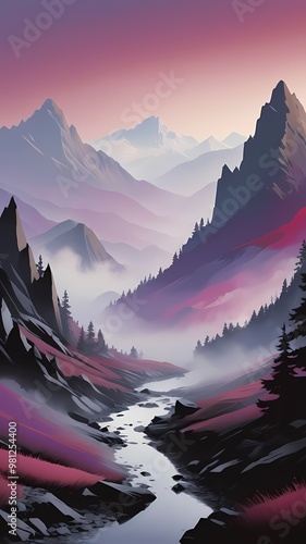 Serene Mountain Landscape with Misty Valleys at Sunrise Android and iPhone wallpaper 