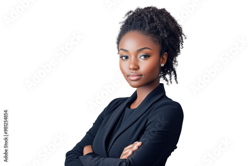 African american businesswoman posing with crossed arms. Isolated cut out on blank background