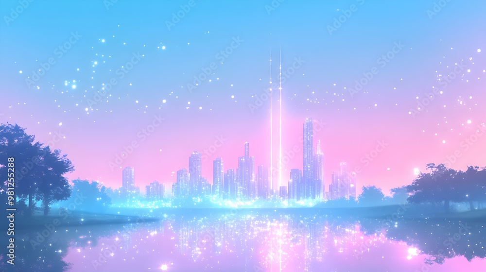 Sparkling Cityscape with a Dreamy Sunset Reflection Sparkling Cityscape with a Dreamy Sunset Reflection