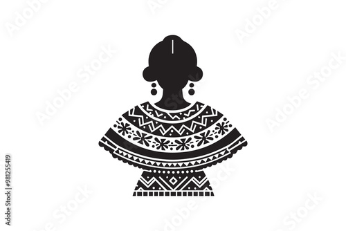 Mexican traditional clothing vector clip art silhouette illustration in white background