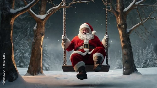 Santa Claus on a swing. Generative AI Video