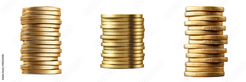 A realistic stack of gold coins financial theme metallic shine isolated on white and transparent background A realistic stack of gold coins financial theme metallic shine isolated on white and transparent background