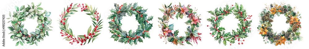 Fototapeta premium Christmas wreath png cut out element set