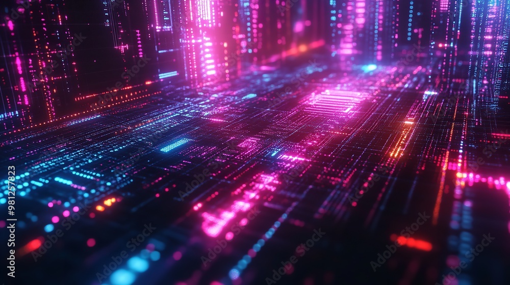 Neon lights forming a digital data landscape neon Neon lights forming a digital data landscape neon