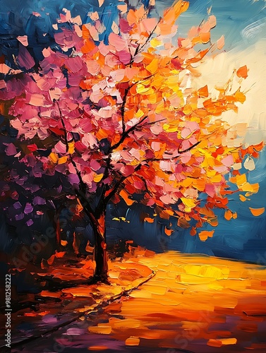 Vibrant Autumn Tree with Colorful Leaves