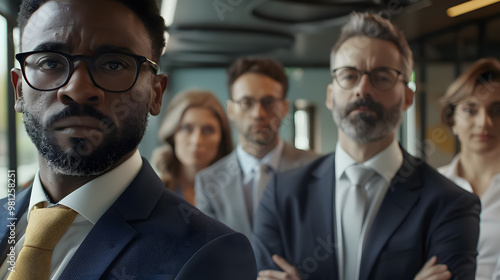 Cropped portrait of a diverse group of businesspeople standing together after a successful office discussion, with a caption: �Don�t you wish you were part of this team?�