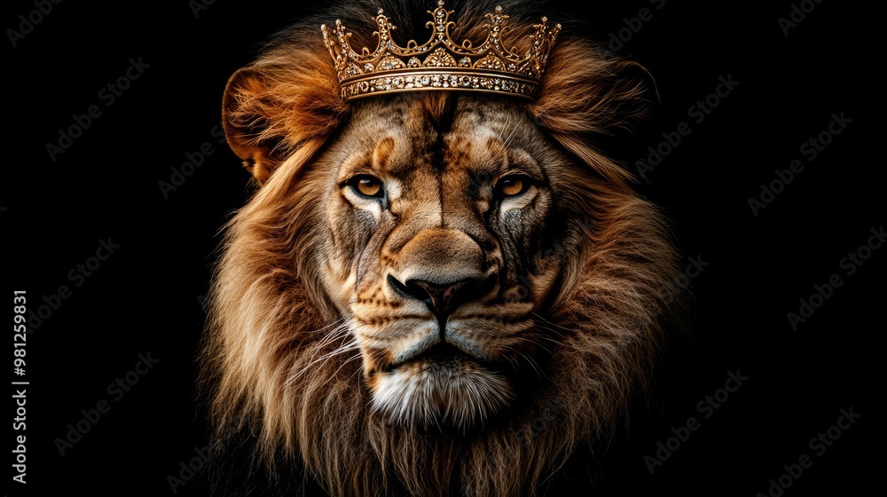 A lion with an intense gaze and a crown represents strength and royalty A lion with an intense gaze and a crown represents strength and royalty