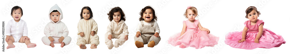 Diverse sitting toddler full body png cut out element set Diverse sitting toddler full body png cut out element set
