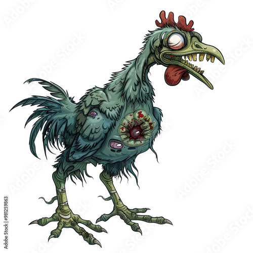 Creepy Cartoon Zombie Chicken Illustration