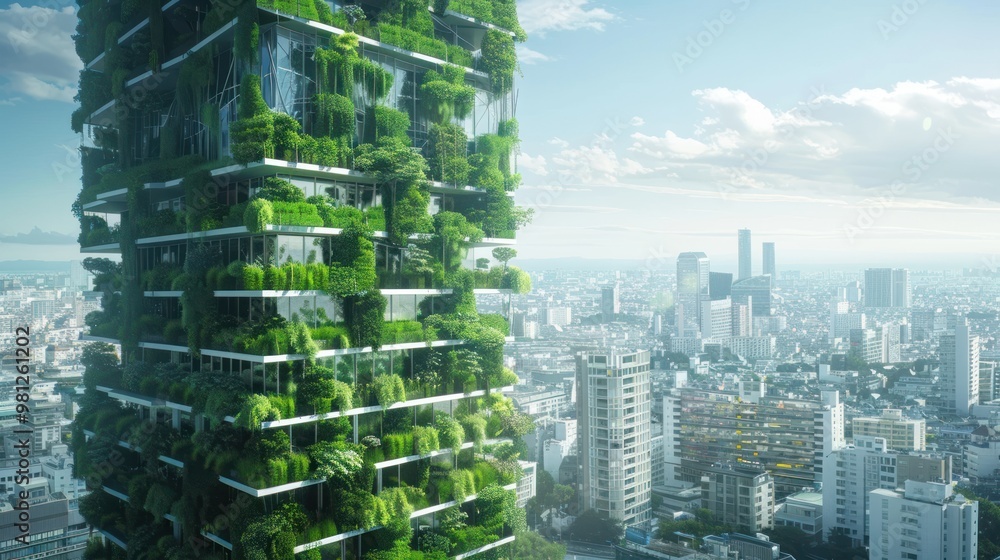 Obraz premium Vertical Green Cityscape: A Sustainable Future