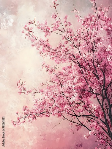 Elegant Cherry Blossom Tree with Soft Pastel Background