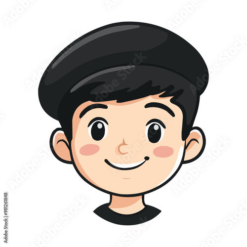 flat cartoon headshot of an Asian man with black hair