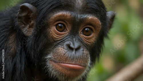 Close-up of a funny young African chimpanzee.