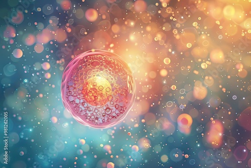 Medical illustration of ovulation showing a woman’s egg surrounded by follicular cells