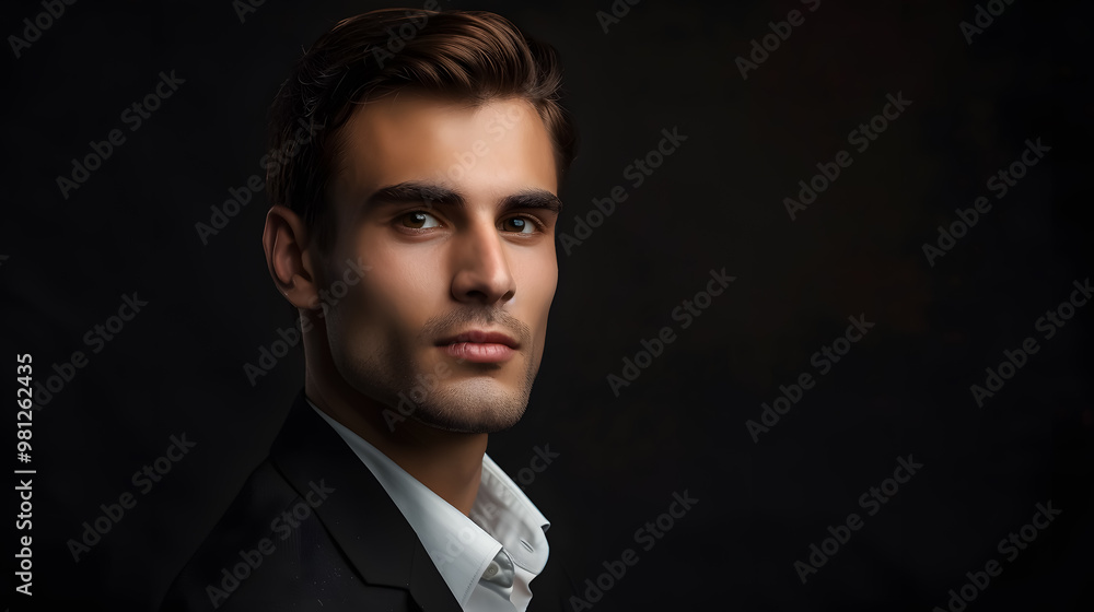 Elegant young man portrait on a black background.