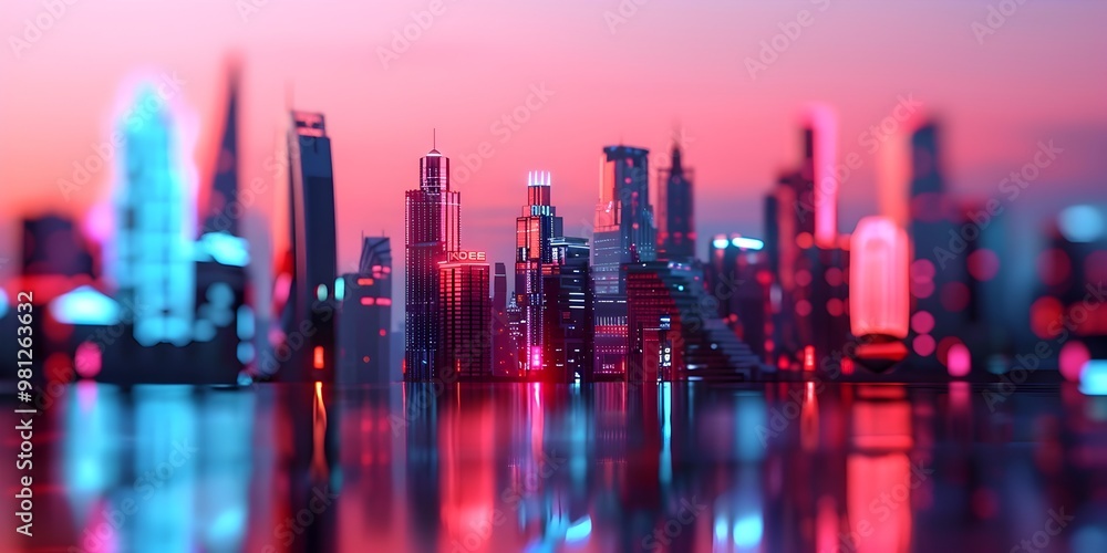 Futuristic Cityscape Glowing in Vibrant Neon Hues at Dusk Futuristic Cityscape Glowing in Vibrant Neon Hues at Dusk