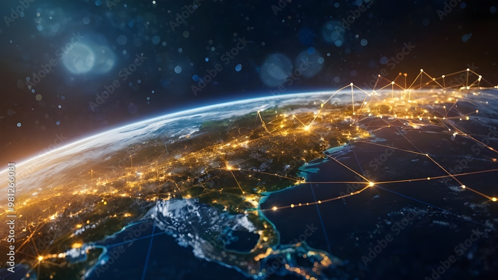 Fototapeta premium Global Network and Telecommunication for Internet Business, Cryptocurrency and IoT