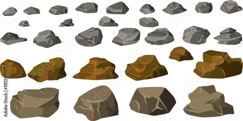 Assorted Stones Rocks Collection Illustration in Earthy Tones