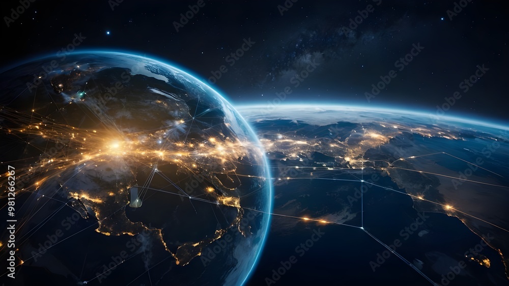 Obraz premium Global Network and Telecommunication for Internet Business, Cryptocurrency and IoT