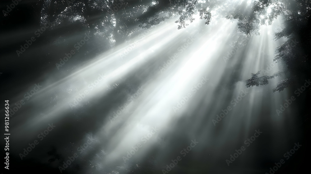 Sunbeams Through Trees, Forest Fog, Light Rays, Black And White Photography Sunbeams Through Trees, Forest Fog, Light Rays, Black And White Photography