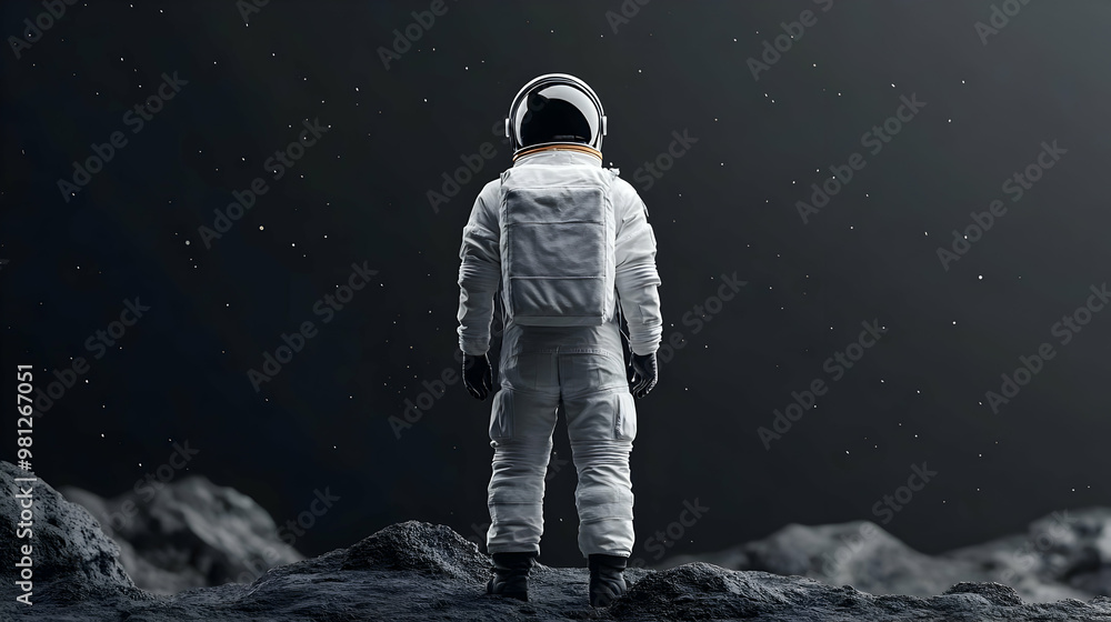 Astronaut Standing on a Rocky Planet, Exploring the Universe Astronaut Standing on a Rocky Planet, Exploring the Universe