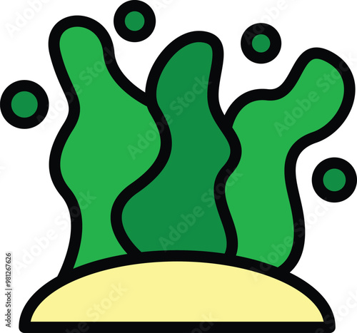 Simple vector icon of green seaweed growing on the seabed, isolated on a white background