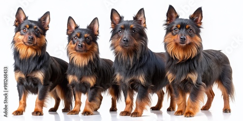 Multiple poses of a dog, black Australian terrier dog, Generative AI photo