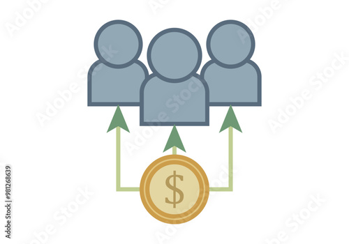 Grupo de avatares repartiendo dividendos en dólar 