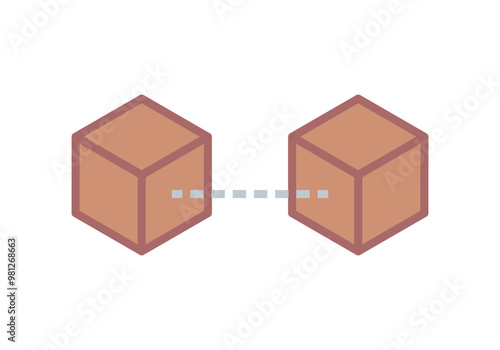 Cubos rojos con trazado y líneas discontinuas representando blockchain 