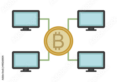 Pantallas de ordenador conectados a moneda de bitcoin 