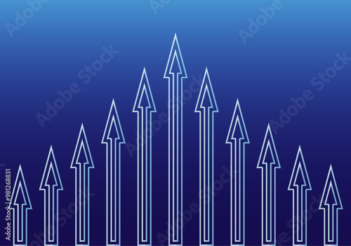 Flechas de trazo azul claro hacia arriba en fondo de degradado azul 
