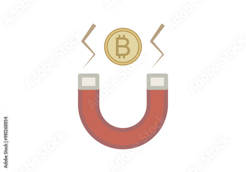Imán atrayendo moneda dorada de bitcoin 