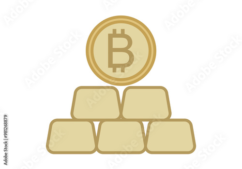 Moneda dorada de bitcoin sobre lingotes de oro
