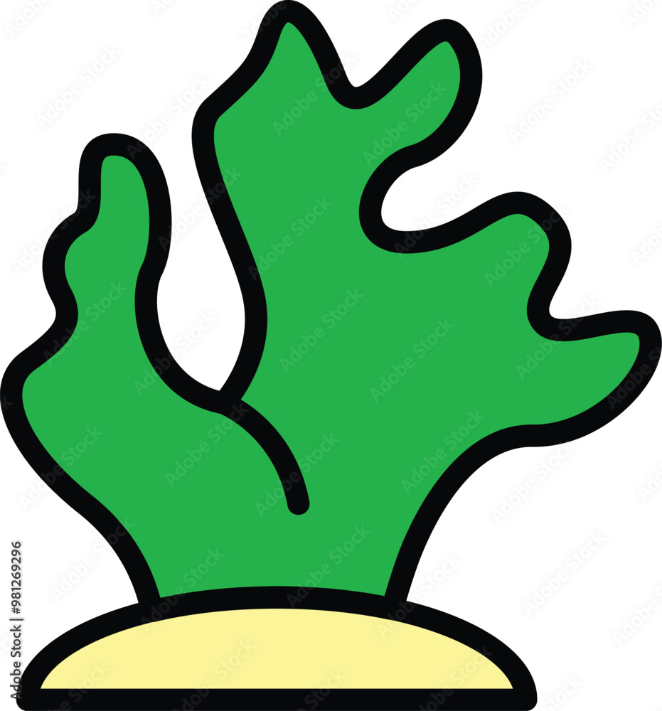 Simple icon of a green seaweed growing on the ocean floor Simple icon of a green seaweed growing on the ocean floor