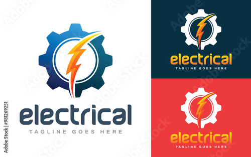 Modern Electrical Gear Logo Design with Lightning Bolt Icon