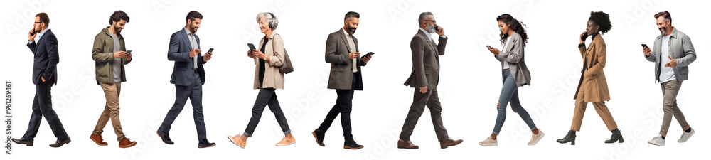 Diverse people using mobile phone png cut out element set Diverse people using mobile phone png cut out element set