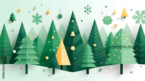 Festive Geometric Winter Forest Landscape
