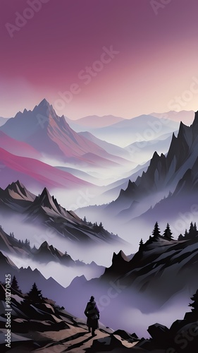 Serene Mountain Landscape with Misty Valleys at Sunrise Android and iPhone wallpaper 