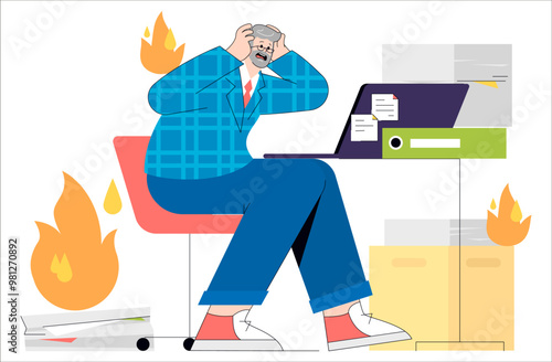 Older Businessman. Flat Vector Illustration