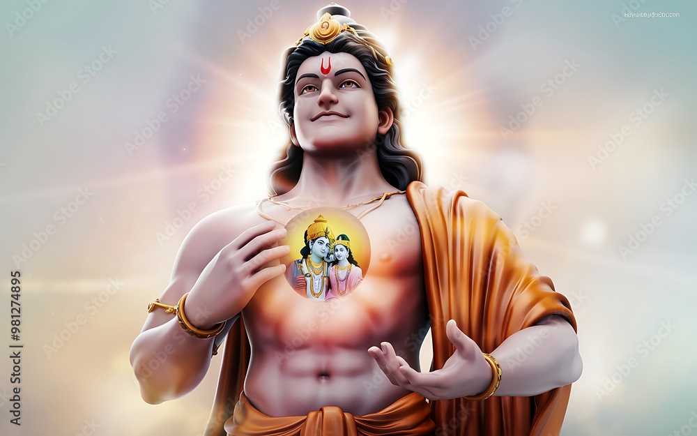 Fototapeta premium A 3D rendering of a Hindu deity with a smaller image of another deity in their heart.
